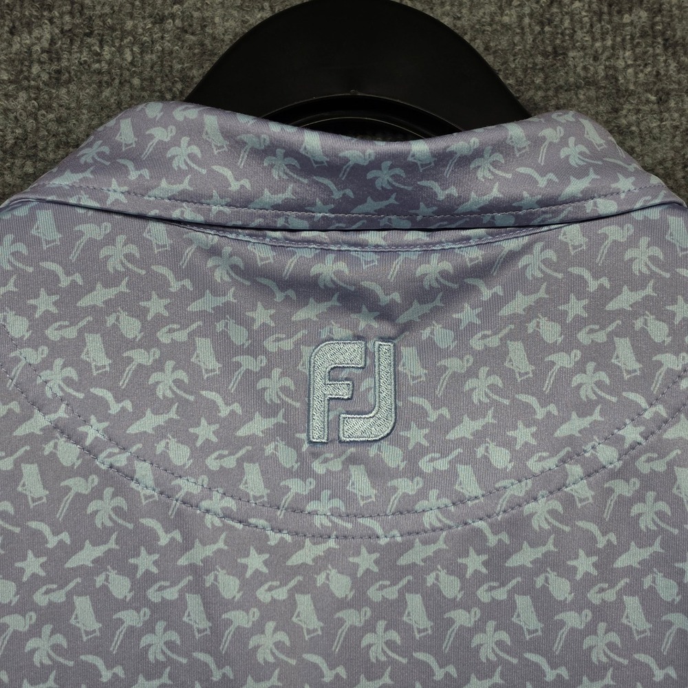 FootJoy Mens Athletic Fit‎ Tropical Flamingo Shark Golf Polo Shirt Purple Large - Picture 5 of 8